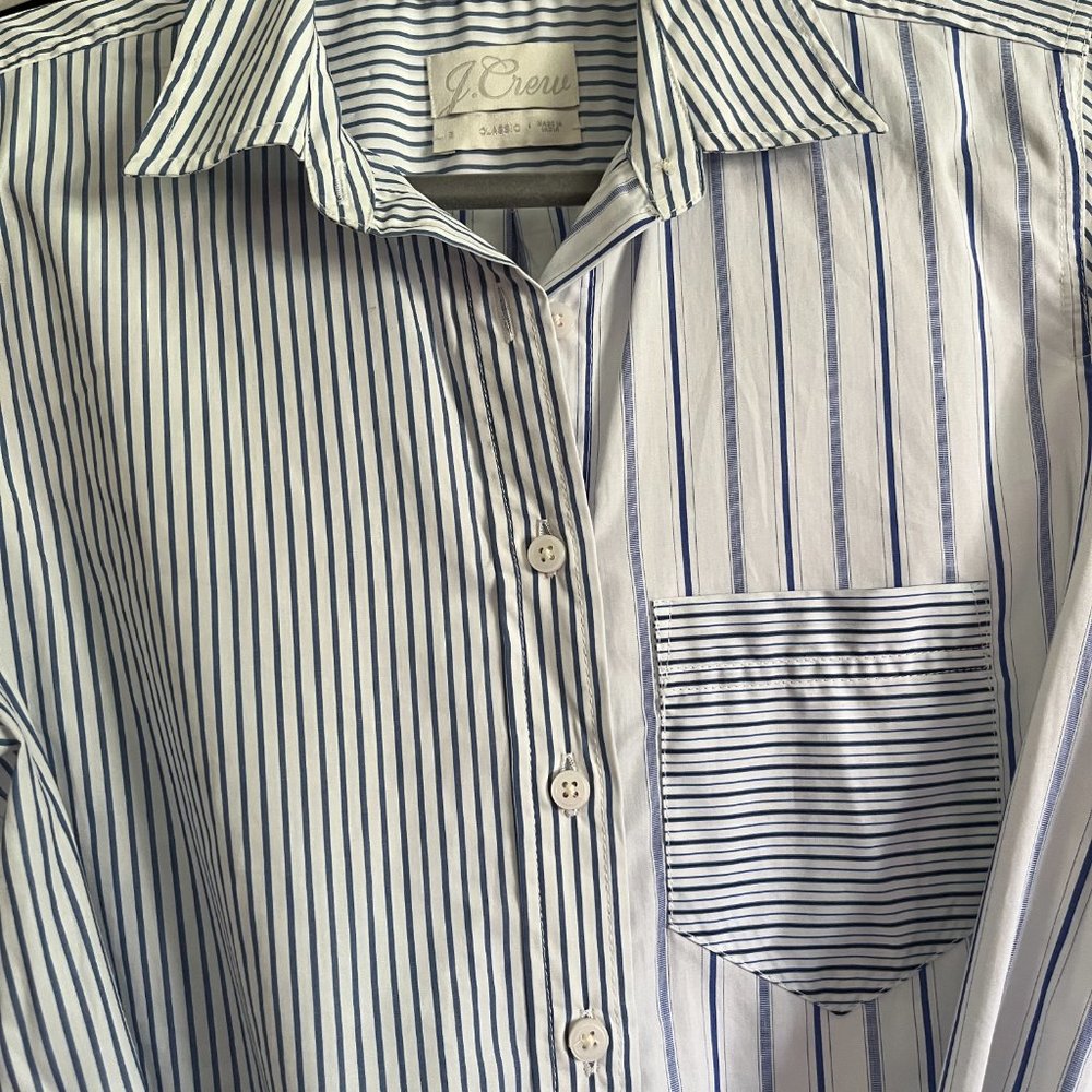J. Crew Classic-fit cotton poplin shirtdress in mixed stripe Blue & White Size 2 - Picture 8 of 14